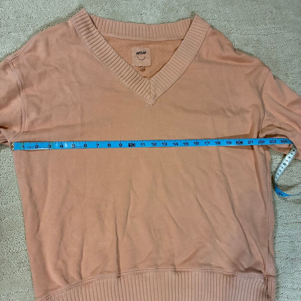 Aerie XS Oversized Blush Pink Slouchy V Neck Sweatshirt Comfy Soft Girl Boho - Picture 3 of 5